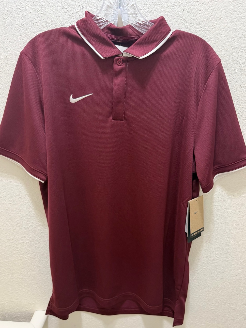 Nike Dri-FIT Men’s Polo Shirt Burgundy White Size M NWT UPF 40+